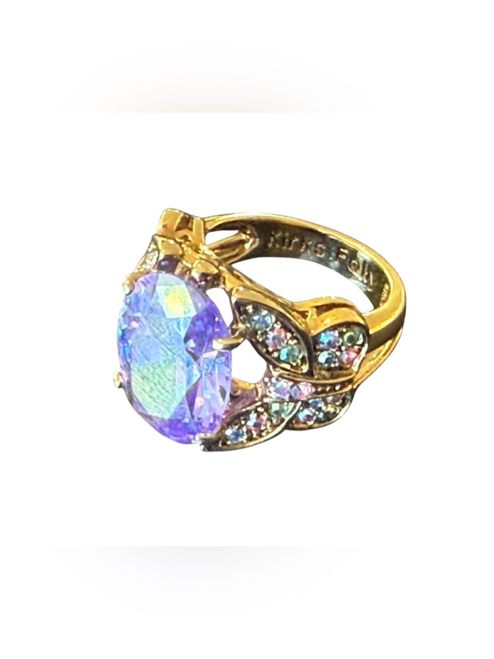 NOS Kirks Folly Butterfly Kisses Statement Ring Size 6 Gold Tone Vintage W/ Box